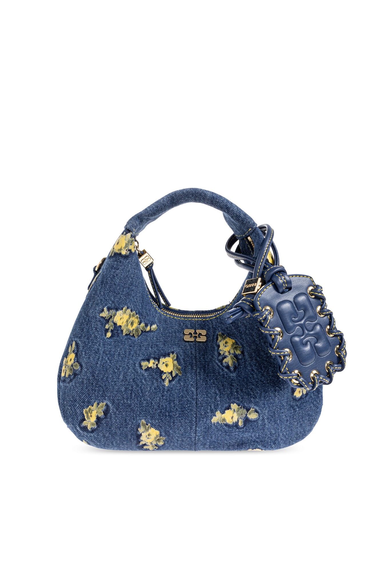 Navy blue Denim bag with floral motif Ganni - Vitkac Canada